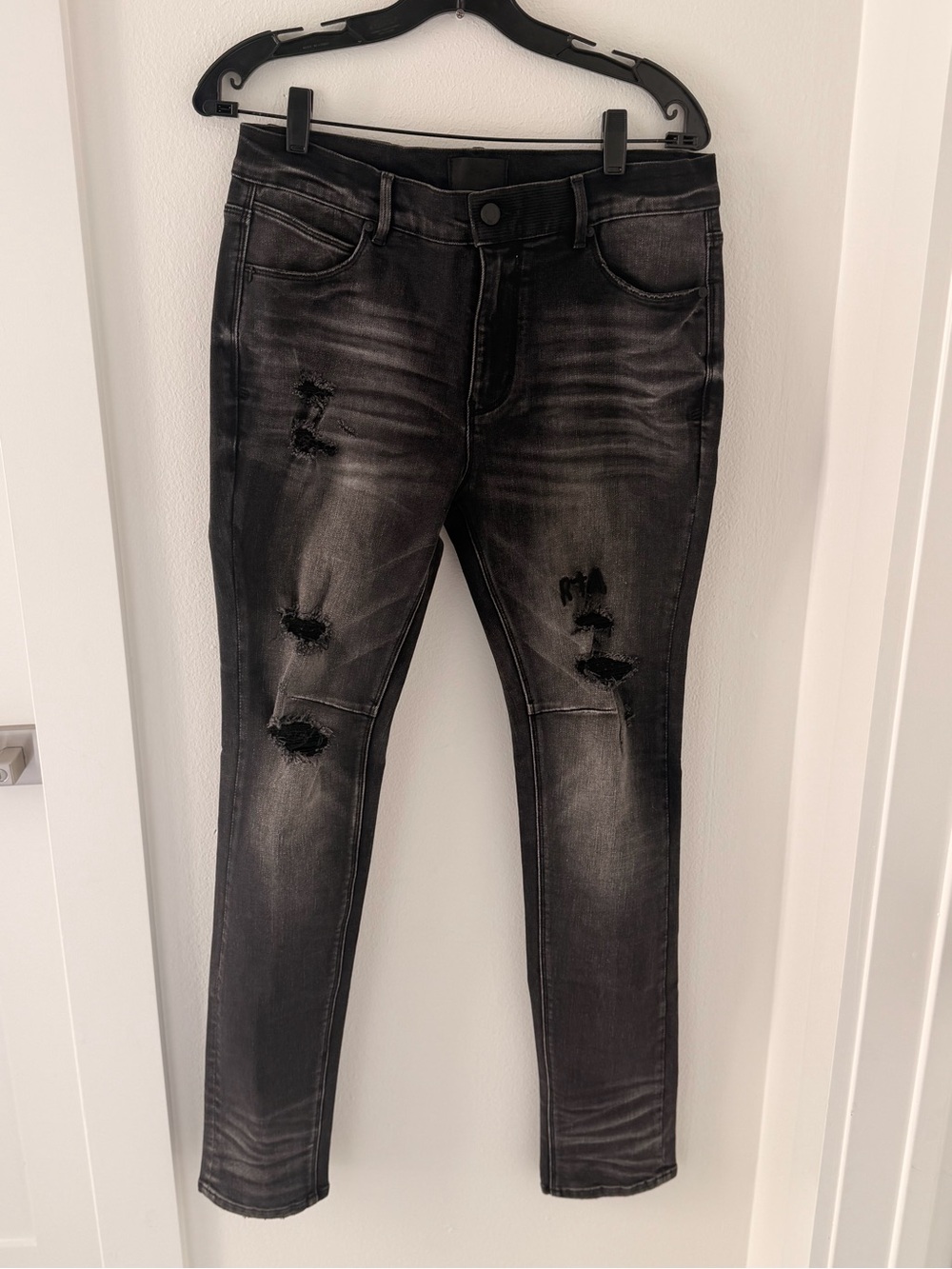 RtA Clayton Distressed Skinny Jeans Men's Size 32 Faded Black Moto Panels Rare